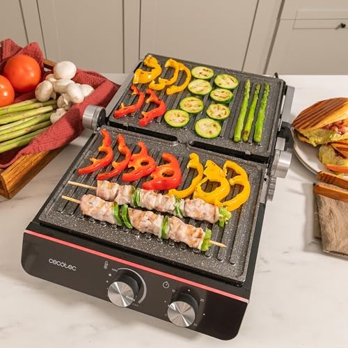 2026 Cecotec Grill électrique Rock’nGrill Smart. Système de réglage de la puissance, du temps et de la température de 2000 W, ouverture à 180 °, plaques amovibles allant au lave vaisselle : Cuisine et Maison