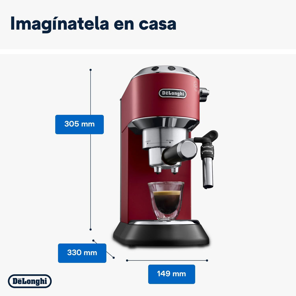 2026 De'Longhi Dedica – Cafetière à pompe en acier inoxydable pour café moulu ou individuel, expresso et cappuccino, réservoir de 1,3 litre, système anti-goutte, modèle EC685.M, couleur métal