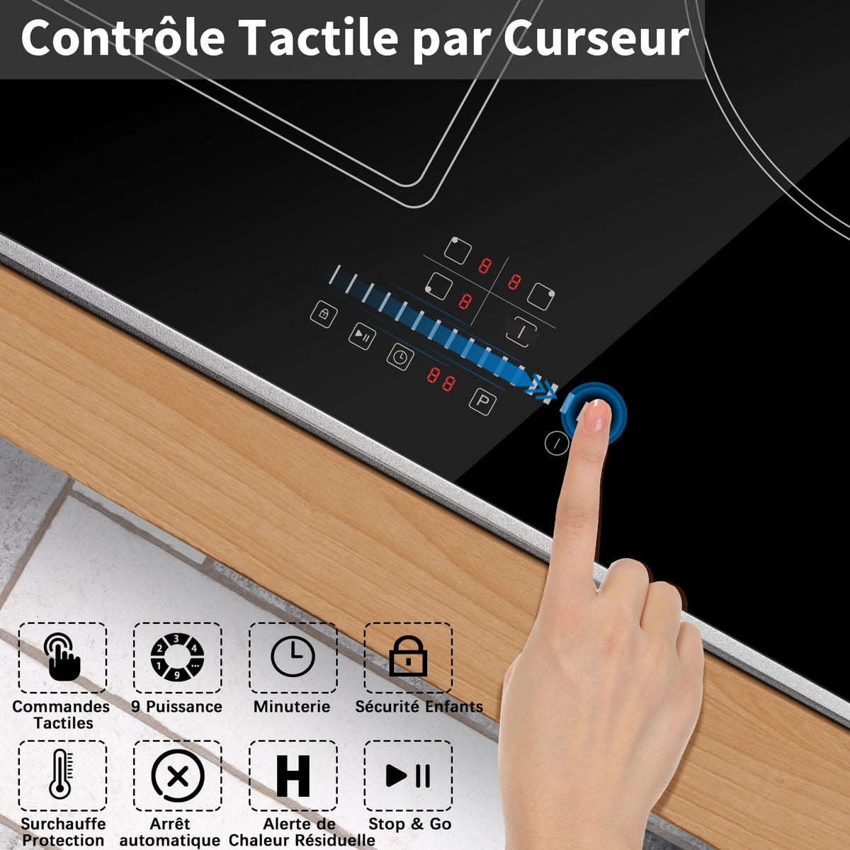 2026 Cooksir Plaque Induction 3 Feux avec Cadre, Table de Cuisson Induction 60cm Encastrable, 6800W, Commande Tactile à Curseur, Bord Inox, Zone Flexibles