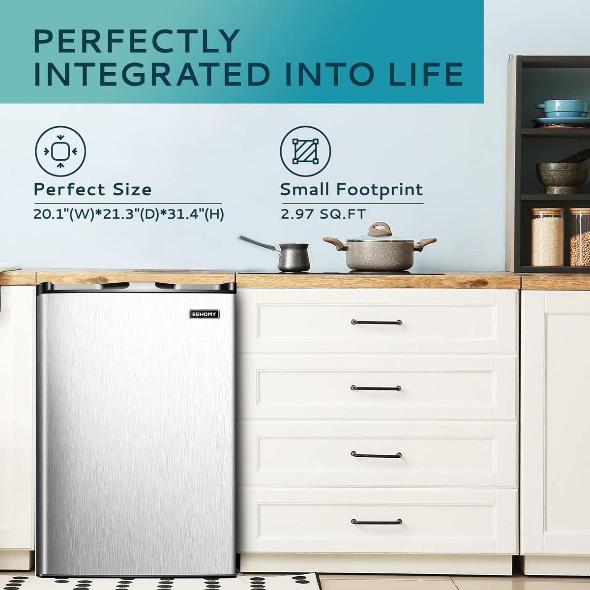 2026 Congélateur vertical 2025 de 85 litres (3 pi³). Porte réversible simple en acier inoxydable. Congélateur compact pour la maison, les résidences étudiantes, les appartements et les bureaux (argenté).