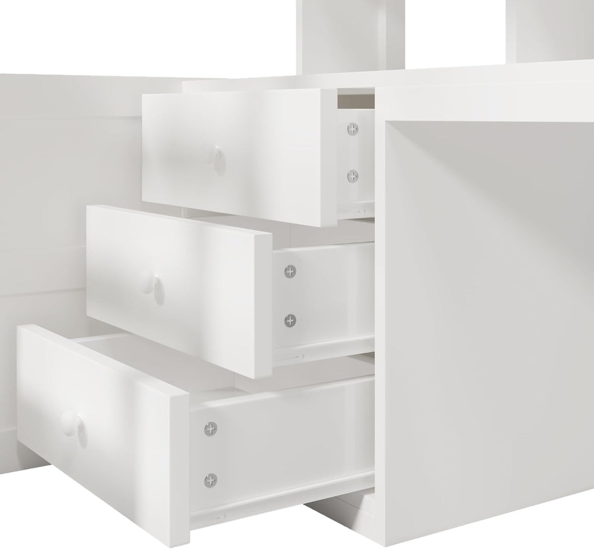 2026 Lit Mezzanine 90x200 cm, Lit Superposé Enfant et Adulte avec Bureau, Lumières LED, Armoire, Échelle, 4 Tiroirs et Rangements, Blanc et Bois lit Mezzanine (90x200 cm)