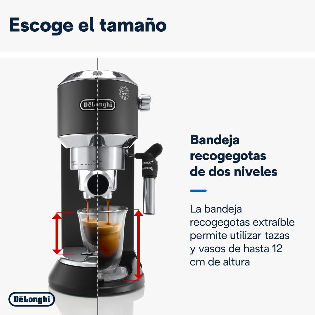 2026 De'Longhi Dedica – Cafetière à pompe en acier inoxydable pour café moulu ou individuel, expresso et cappuccino, réservoir de 1,3 litre, système anti-goutte, modèle EC685.M, couleur métal