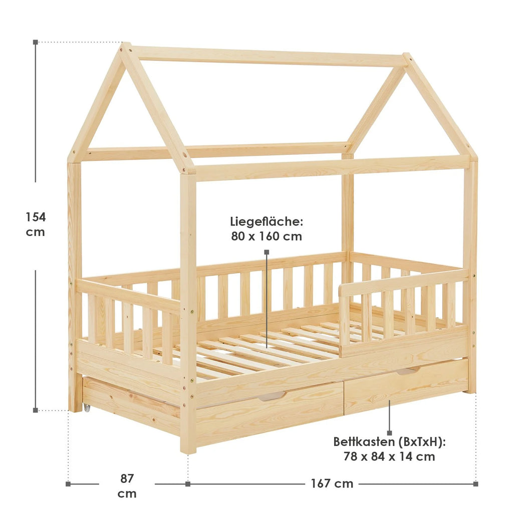 2026 Lit enfant Marli 2025, 80 x 160 cm, avec tiroirs de rangement