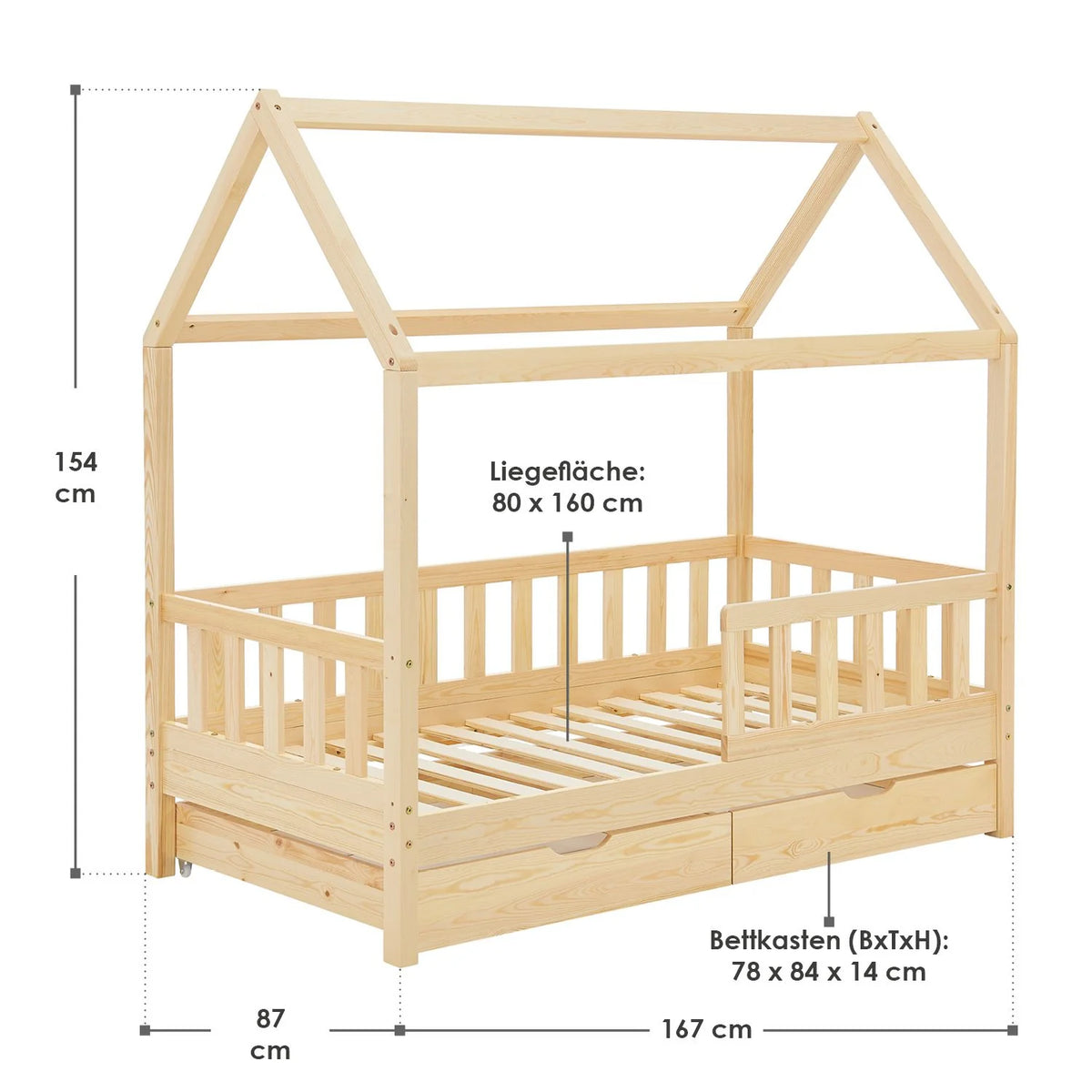 2026 Lit enfant Marli 2025, 80 x 160 cm, avec tiroirs de rangement