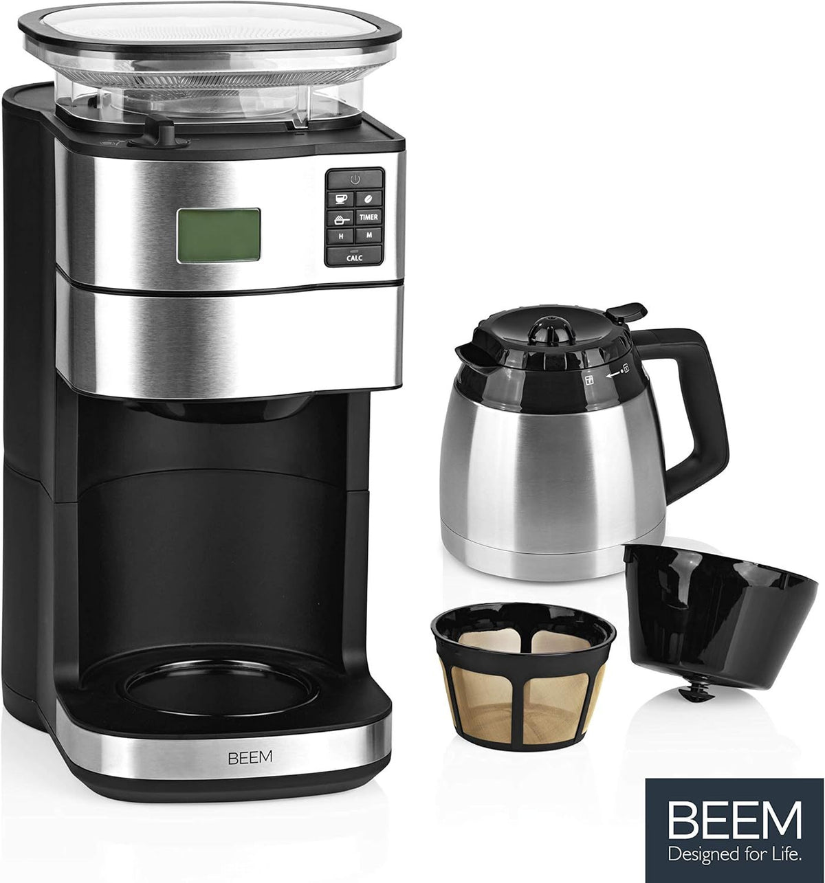 2026 BEEM FRESH-AROMA-PERFECT II Filterkaffeemaschine mit Mahlwerk - Thermo | Edelstahl | Thermokanne | 24h-Timer | 1000 W | 180 g Bohnenbehälter