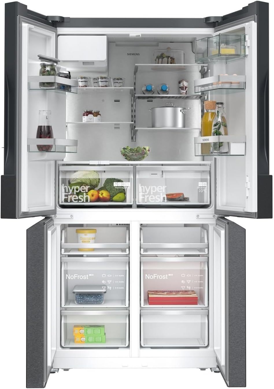 2026 SIEMENS KF96NVPEA iQ300 Multi-Door-Kühlschrank, 183 x 91 cm, 405 L Kühlen & 200 L Gefrieren, hyperFresh längere Frische, noFrost nie wieder abtauen, superCooling schnellere Kühlung