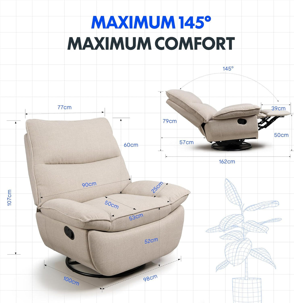 2026 Fauteuil inclinable FLEXISPOT XC6, canapé pivotant à bascule, fauteuil TV avec dossier réglable, fauteuil inclinable pour chambre, salon et home cinéma (beige)