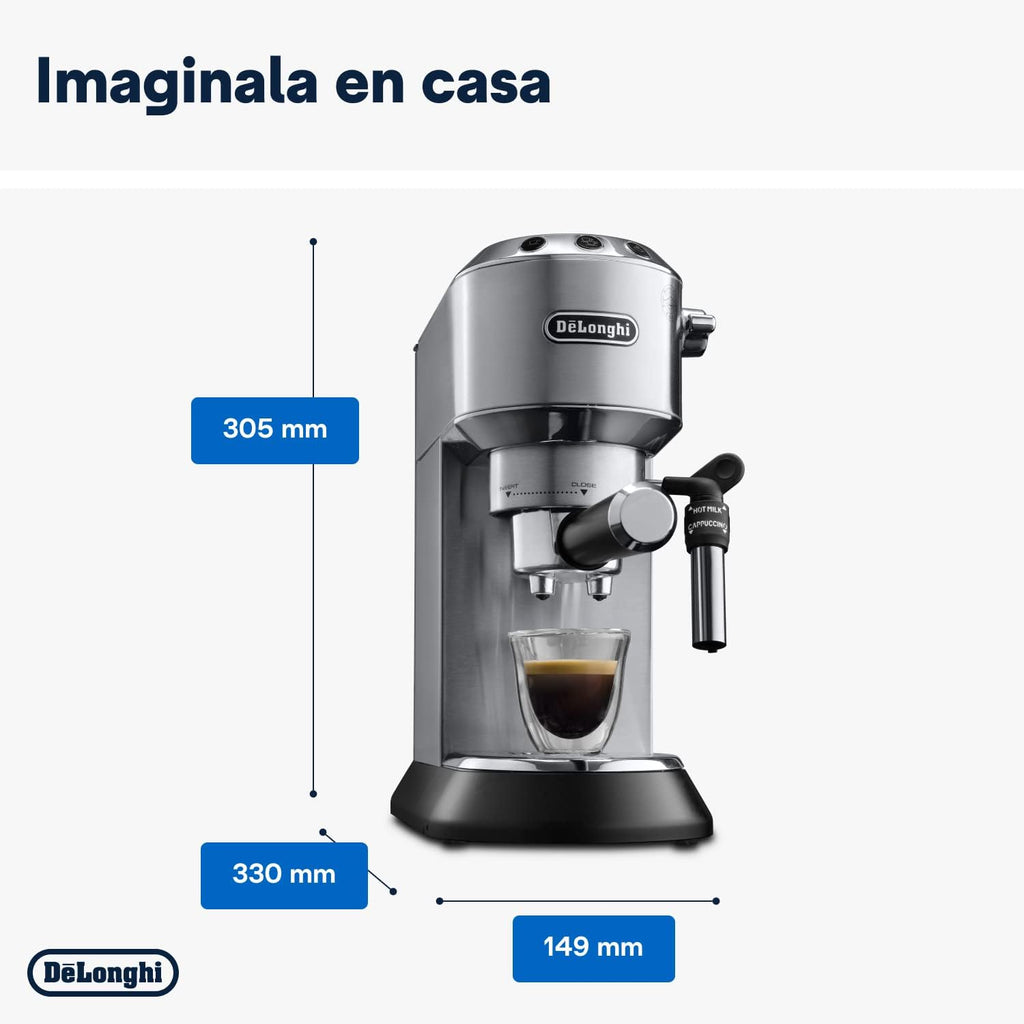 2026 De'Longhi Dedica – Cafetière à pompe en acier inoxydable pour café moulu ou individuel, expresso et cappuccino, réservoir de 1,3 litre, système anti-goutte, modèle EC685.M, couleur métal