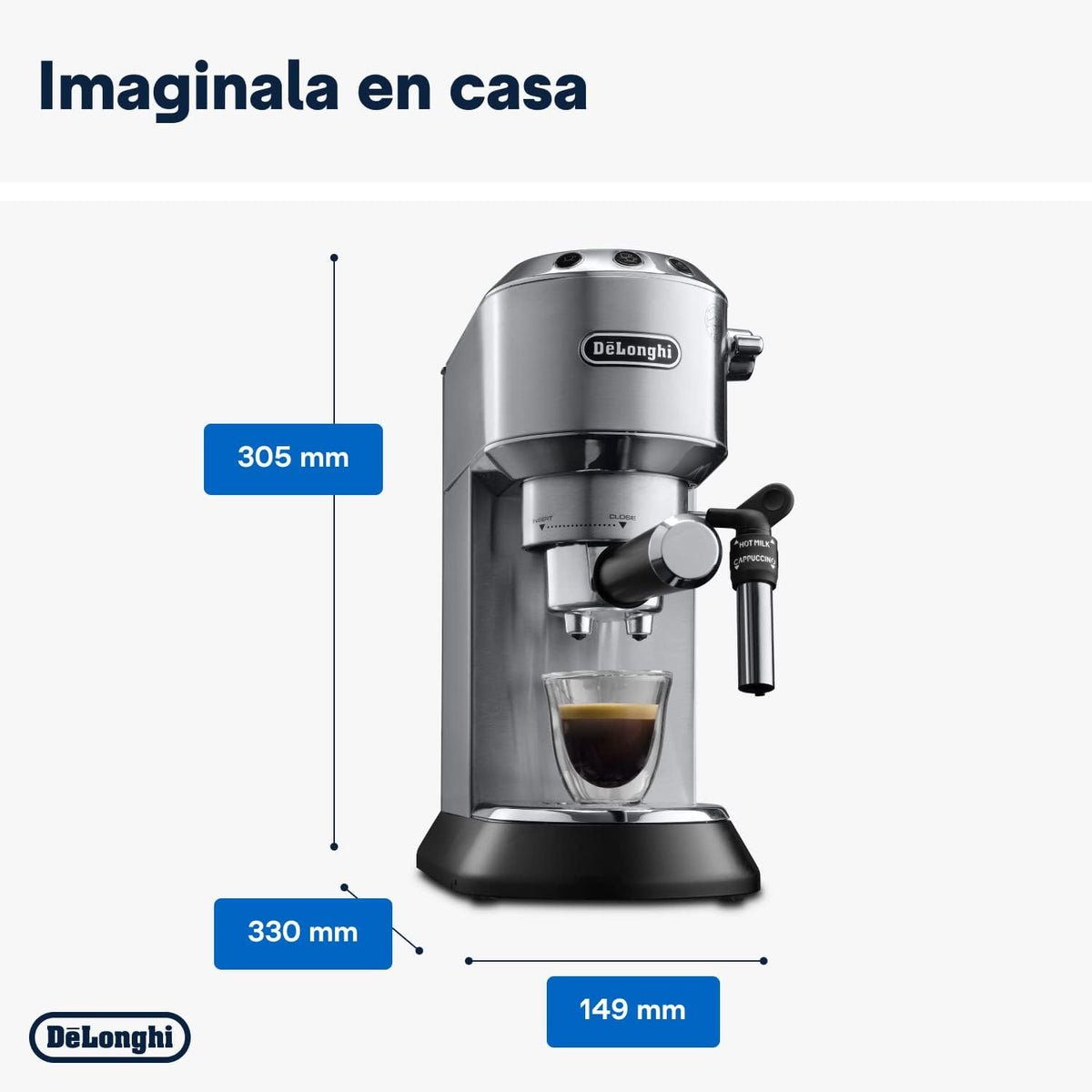 2026 De'Longhi Dedica – Cafetière à pompe en acier inoxydable pour café moulu ou individuel, expresso et cappuccino, réservoir de 1,3 litre, système anti-goutte, modèle EC685.M, couleur métal