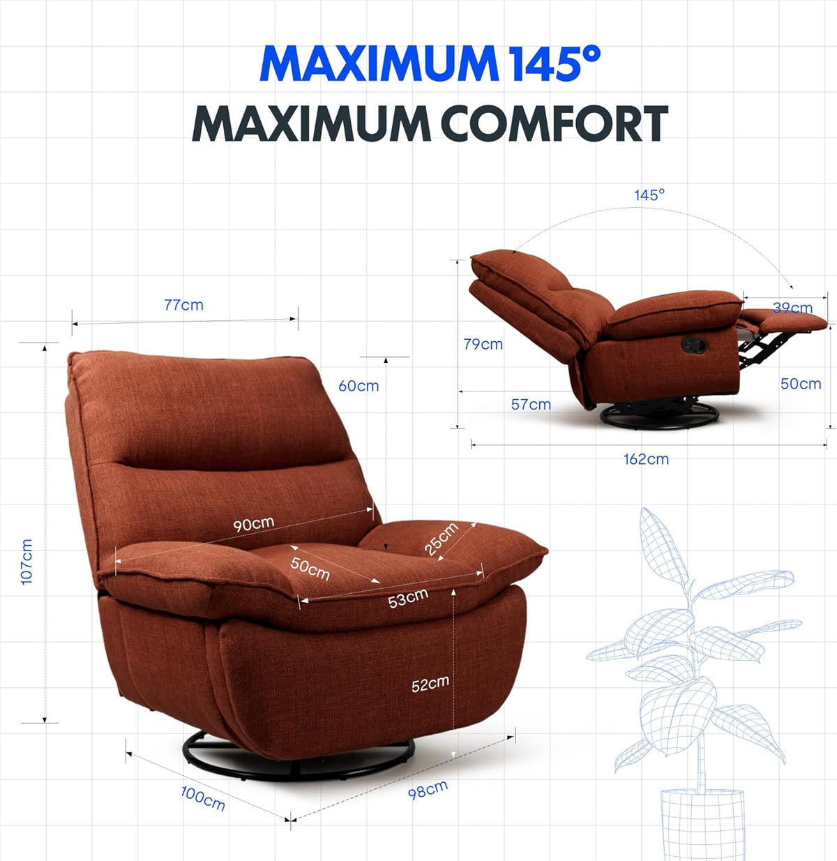 2026 Fauteuil inclinable FLEXISPOT XC6, canapé pivotant à bascule, fauteuil TV avec dossier réglable, fauteuil inclinable pour chambre, salon et home cinéma (beige)