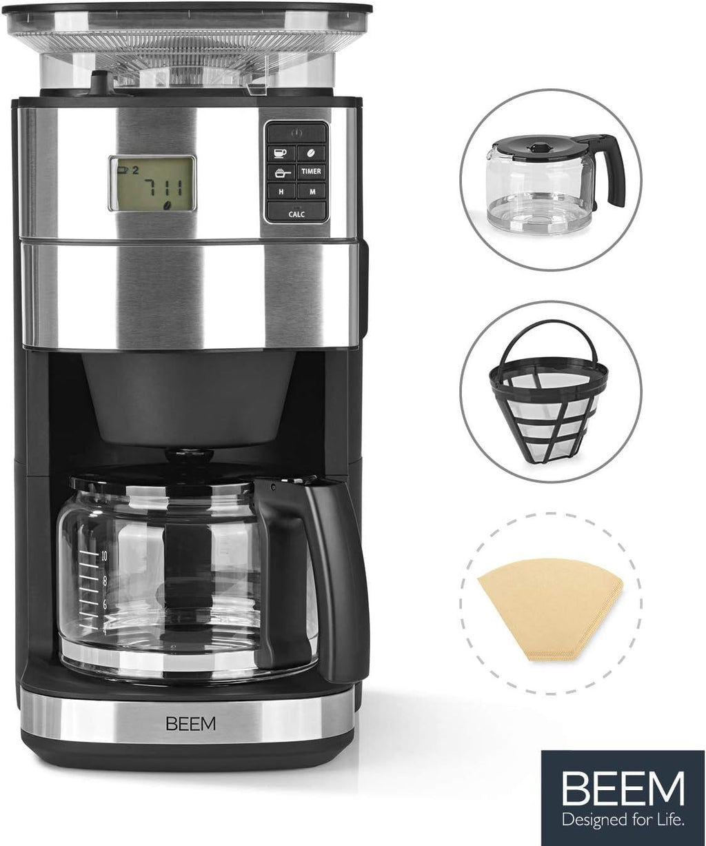 2026 BEEM FRESH-AROMA-PERFECT II Filterkaffeemaschine mit Mahlwerk - Thermo | Edelstahl | Thermokanne | 24h-Timer | 1000 W | 180 g Bohnenbehälter