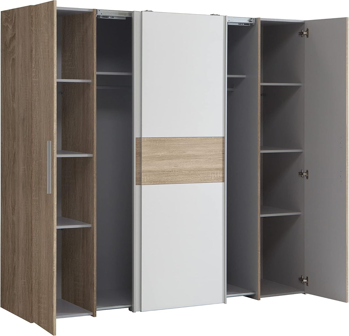 2026 AVANTI TRENDSTORE - Flavi - Wardrobe with 2 hinged doors and 2 sliding doors. Available in different colours. LAP dimensions 200 x 190.5 x 61.7 cm (Sonoma Oak/White)