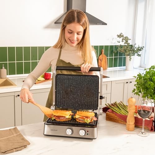 2026 Cecotec Grill électrique Rock’nGrill Smart. Système de réglage de la puissance, du temps et de la température de 2000 W, ouverture à 180 °, plaques amovibles allant au lave vaisselle : Cuisine et Maison