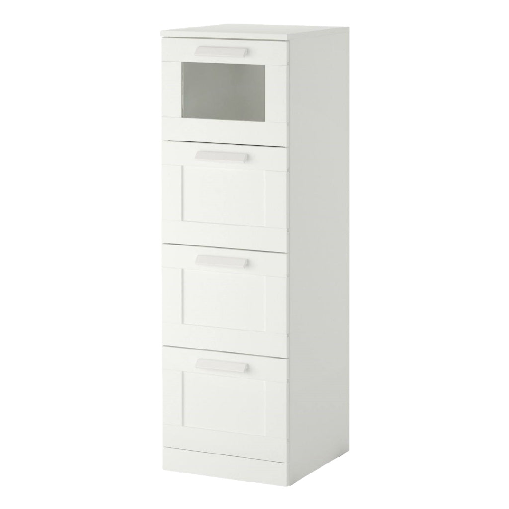 2026 Meuble de rangement 4 tiroirs en bois blanc avec façade vitrée – 40×120×40 cm, garantie 2 ans
