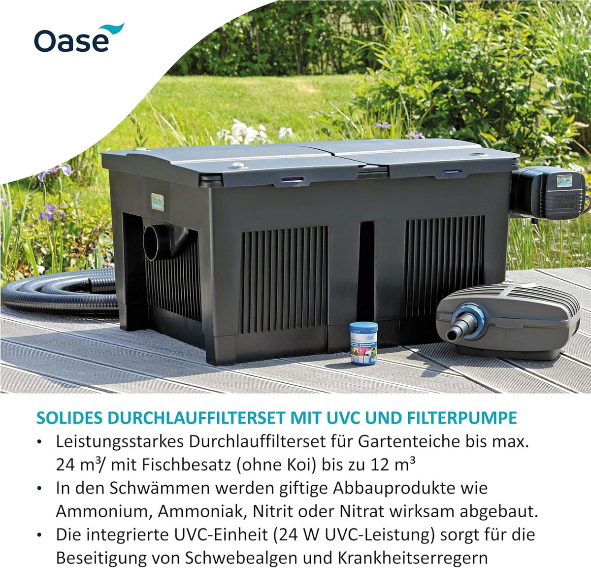2026 OASE 56789 Durchlauffilter BioSmart Set 36000 geeignet für Teiche bis 36 m³, Filtersystem, Filterkomplettset inkl Filtermaterial, Teichpumpe und UVC Klärer