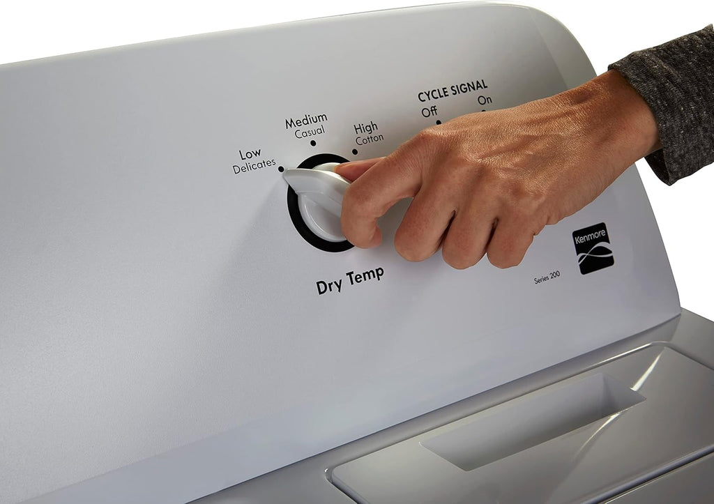 2026 Sèche-linge électrique Kenmore à chargement frontal de 74 cm (29 po) avec protection anti-froissage et capacité totale de 198 litres (7 pi³), blanc