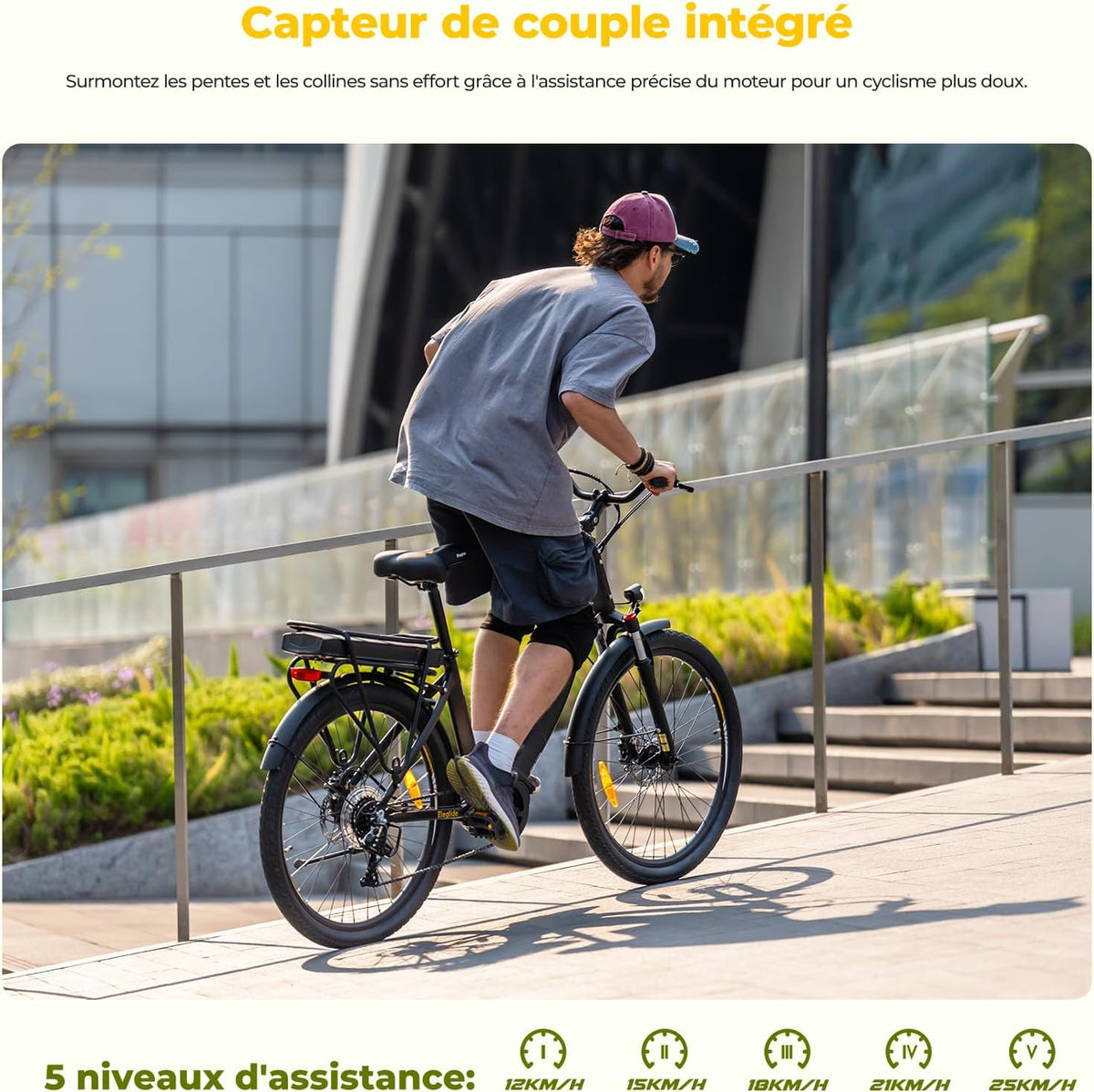 2026 Eleglide C2 Vélo Électrique Adulte, 100Km Autonomie, Batterie Amovible, Freins Hydrauliques, Suspension Avant, 7 Vitesses, Vélo électrique à Moteur Central, Confortable pour Ville/Trekking