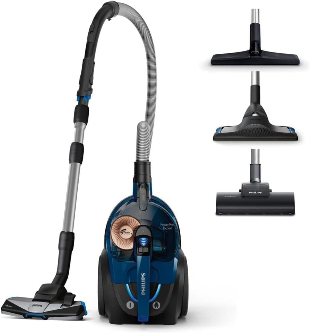2026 PowerPro Expert Aspirapolvere Senza Sacco, Motore Potente da 900W, Filtro HEPA Allergy Lock, TriActive+ per Pavimenti e Tappeti, Blu (FC9745/09)