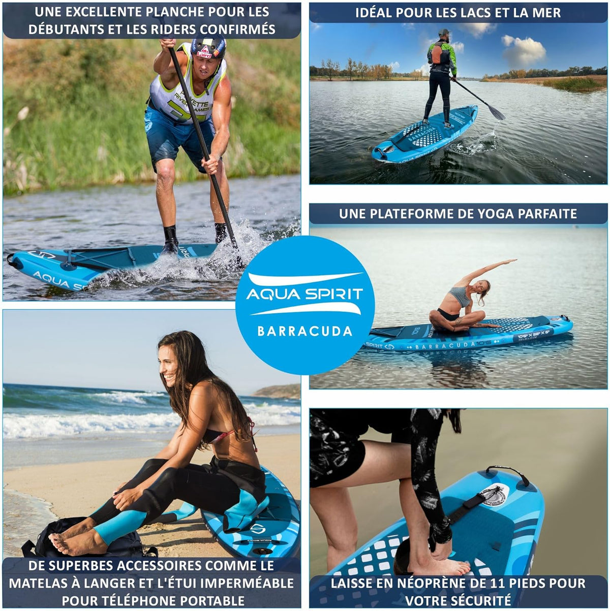 2026 Aqua Spirit Sup Planche à pagaie Gonflable Stand Up 2023 3 m / 10 m / 10 m / 10/12 pi 6/15 pi / 18 po Kit Complet de Conversion de Kayak avec pagaie, Sac à Dos, Pompe et Autres Accessoires