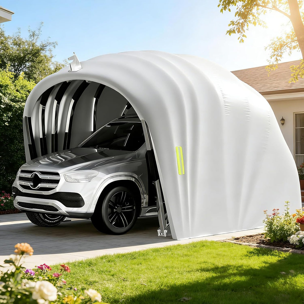 2026 Abri De Voiture Semi-Automatique en Acier Inoxydable, Abri Voiture Exterieur Pliable, Garage Mobile Exterieur, L 5,5m x W 2.5 x H 2.3m / L 5,9m x W 2,7 x H 2,45 m (Gris) (5.9 x 2.7 x 2.45m)