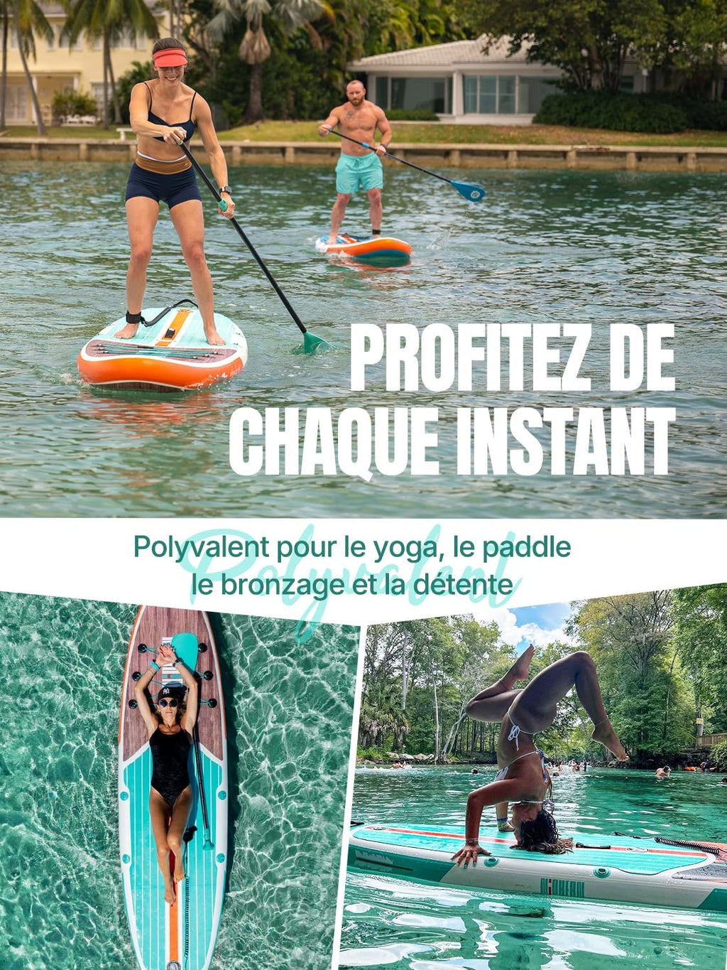 2026 Niphean Paddle Gonflable Adulte avec Tous Les Accessoires, 320cm Planches de Stand Up Paddle Gonflables pour Tous Les Niveaux, Sup avec Capacité 200 kg pour 2 Personnes, Paddle Gonflable avec Siège