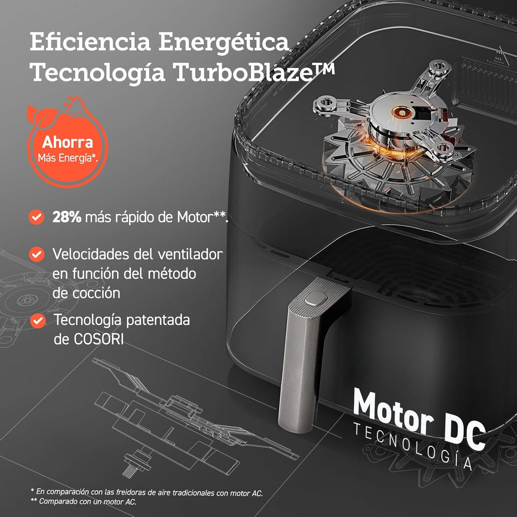 2026 Friteuse à air chaud Cosori Turbo Blaze 6L, intérieur en métal véritable, moteur CC exclusif, 46 % plus rapide, température de 30 °C à 230 °C, idéale pour rôtir les viandes, programmes de cuisson complets, silencieuse (27 dB).