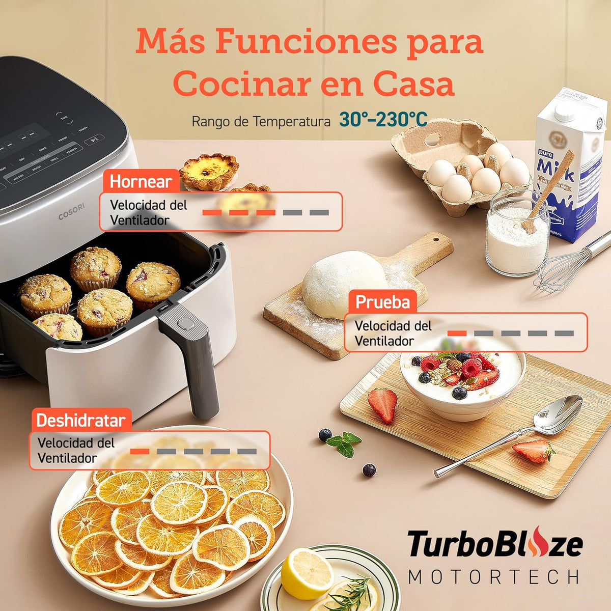 2026 Friteuse à air chaud Cosori Turbo Blaze 6L, intérieur en métal véritable, moteur CC exclusif, 46 % plus rapide, température de 30 °C à 230 °C, idéale pour rôtir les viandes, programmes de cuisson complets, silencieuse (27 dB).