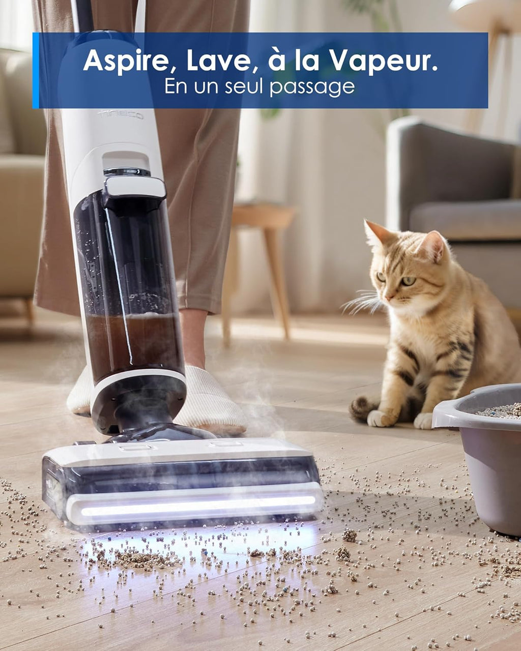 2026 Tineco Floor One S7 Steam Nettoyeur de Sols sans-Fil Balai Vapeur pour Saletés Collantes sur Sols Durs avec Écran Auto-Nettoyage Nettoyage des Bords Autopropulsion Parfait pour Enfants/Animaux