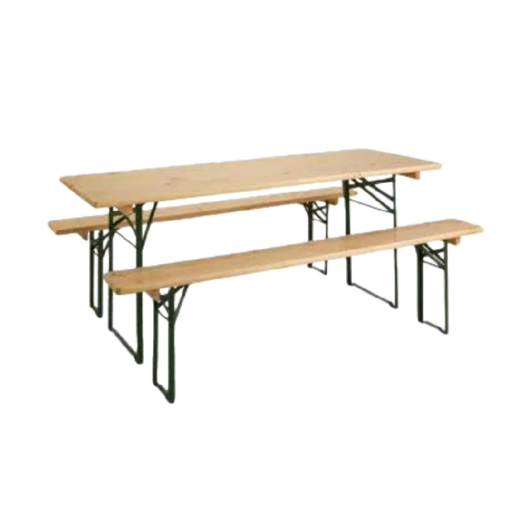 2026 Ensemble de table de bière 3 pièces – table + 2 bancs pliants – bois de pin et acier