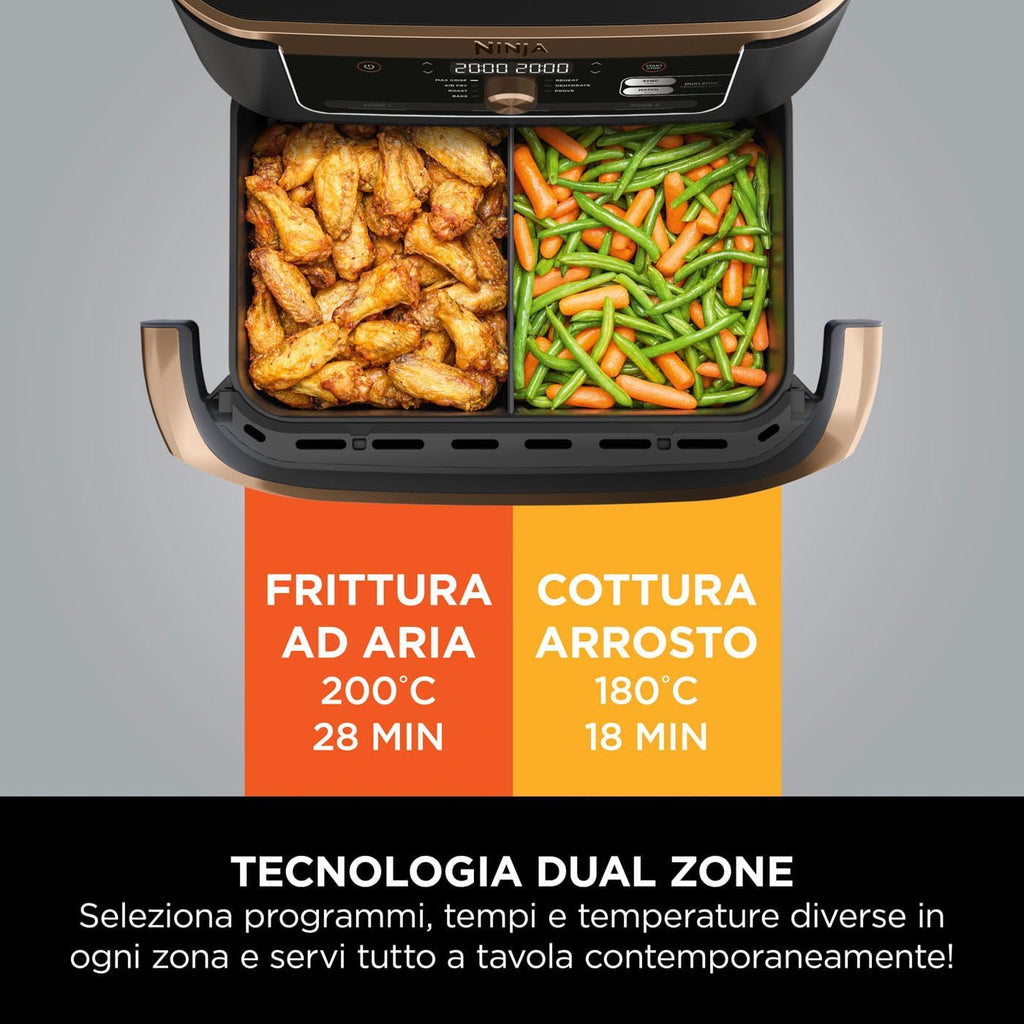2026 Ninja Foodi FlexDrawer, Friggitrice ad Aria, Doppia Zona, Separatore Rimovibile, Cassetto da 10.4L, 7 in 1, Componenti Antiaderenti Lavabili in Lavastoviglie, Nero/Rame, AF500EUCP