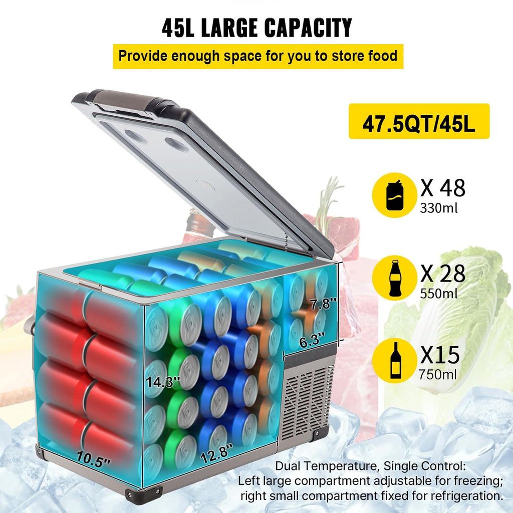 2026 VEVOR Frigorifero Portatile, 45 L Compressore Portatile, 60W Frigorifero per Auto, 27 x 14 x 18 Pollici, Congelatore Domestico da Viaggio Piccolo Congelatore per Auto