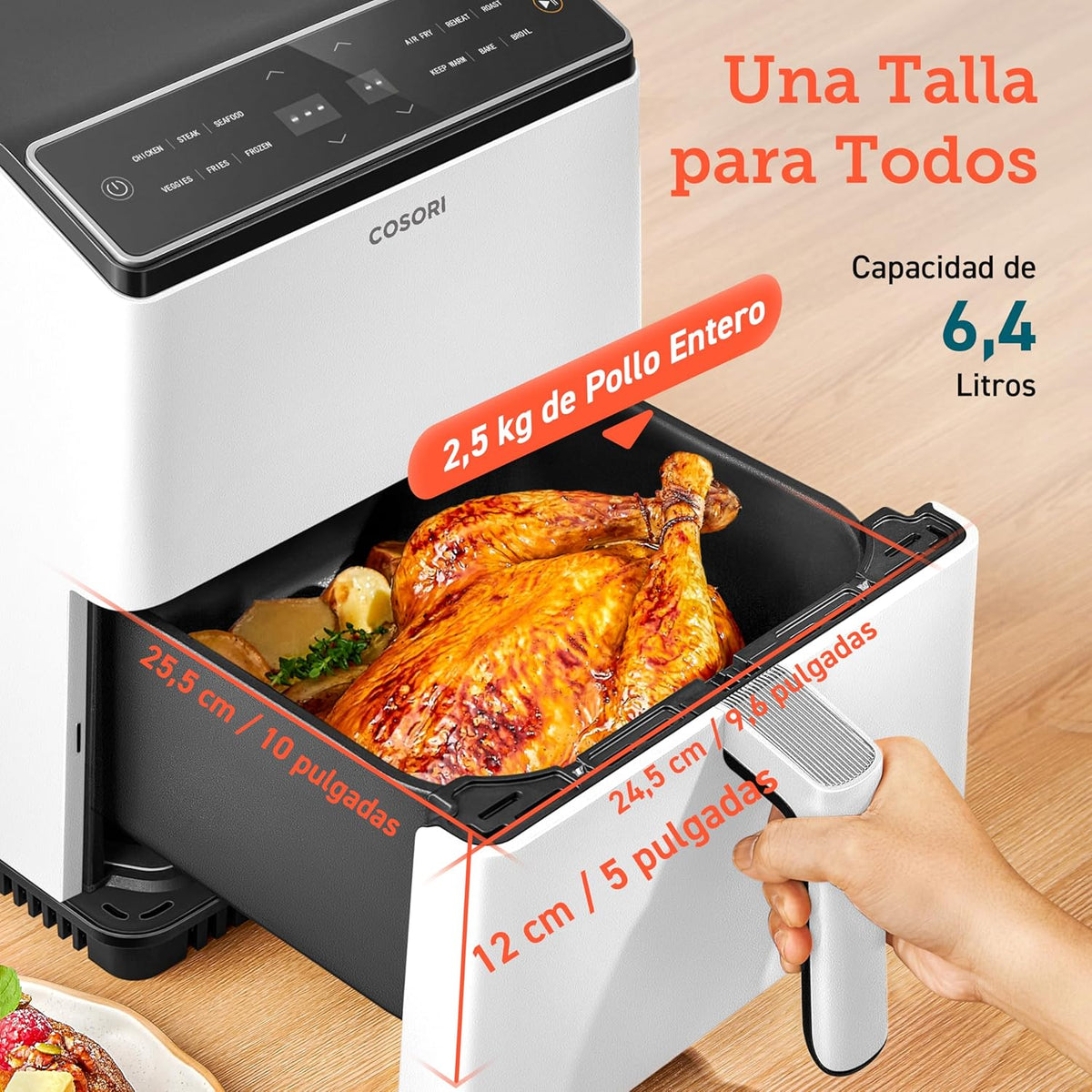 2026 Friteuse à air sans huile COSORI 6,4 L, double chauffage, sans remuer ni préchauffer, avec recettes en espagnol et 12 programmes, gris foncé, modèle CAF-P583S