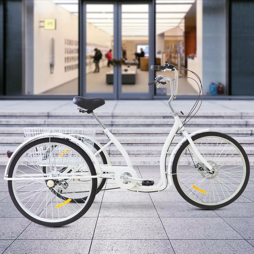 2026 26 Pollice 6 Marce 3 Ruote Triciclo Bicicletta per Adulti Anziani con Cestino Bianco Anziani Donne Per Trike Bike Ciclismo Porta