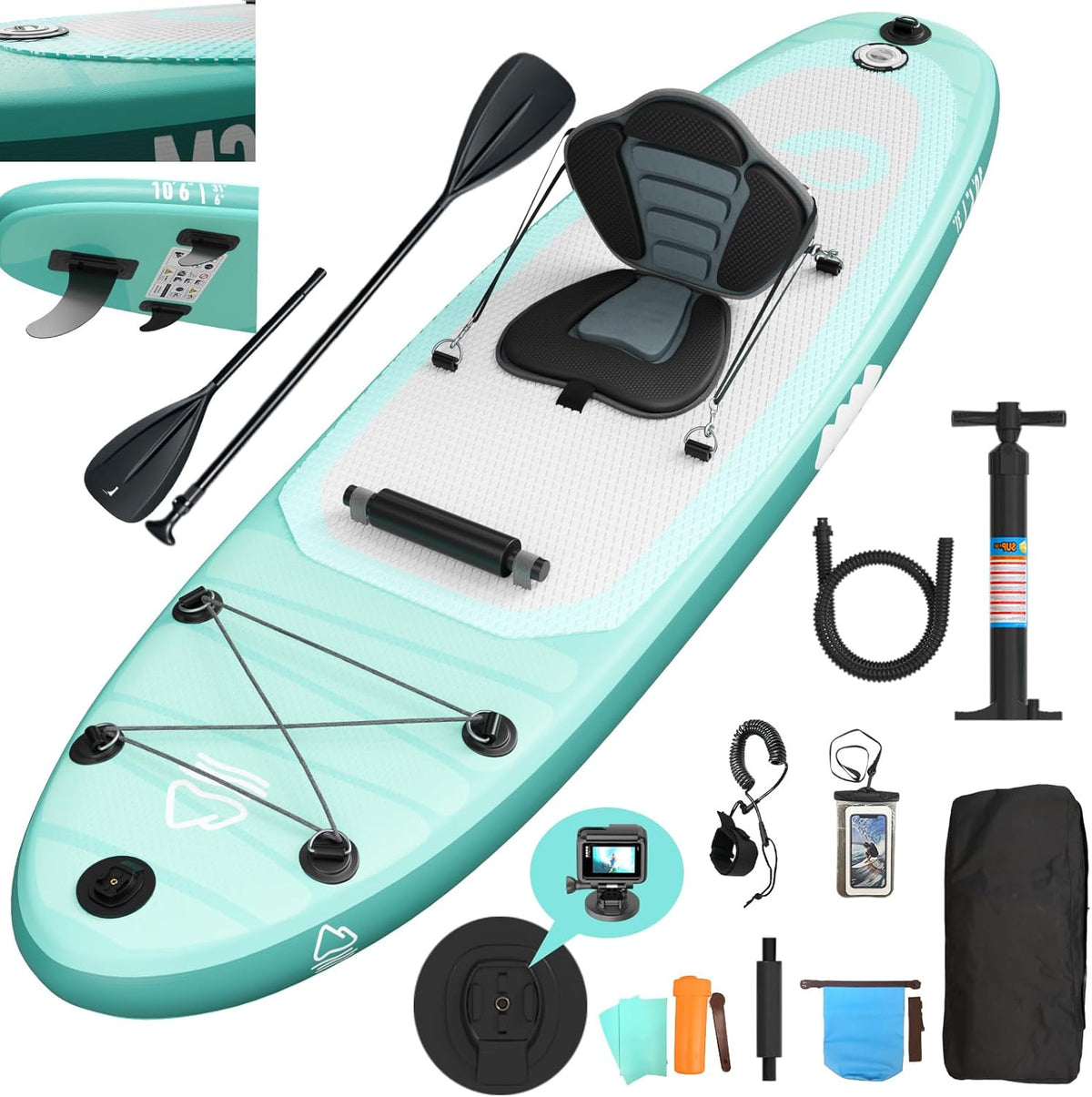 2026 JUMMICO Stand Up Paddling Board, 320 cm x 80 cm x 15 cm, Planche de Sup Gonflable, Stand Up Paddle 2-en-1 avec siège de Kayak, Protection réglable Contre Les Rayures et Accessoires, jusqu'à 160 kg