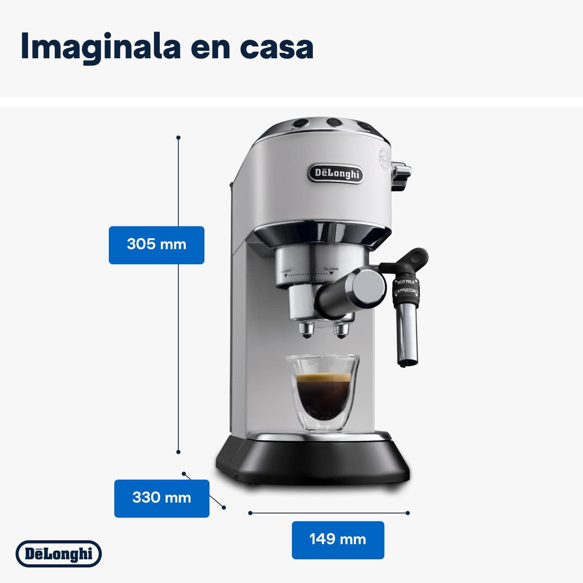 2026 De'Longhi Dedica – Cafetière à pompe en acier inoxydable pour café moulu ou individuel, expresso et cappuccino, réservoir de 1,3 litre, système anti-goutte, modèle EC685.M, couleur métal
