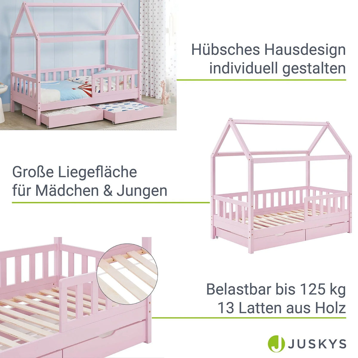 2026 Lit enfant Marli 2025, 80 x 160 cm, avec tiroirs de rangement