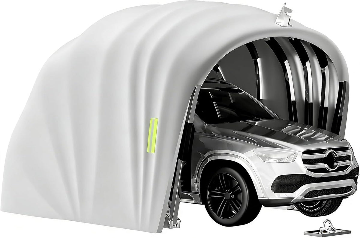 2026 Abri De Voiture Semi-Automatique en Acier Inoxydable, Abri Voiture Exterieur Pliable, Garage Mobile Exterieur, L 5,5m x W 2.5 x H 2.3m / L 5,9m x W 2,7 x H 2,45 m (Gris) (5.9 x 2.7 x 2.45m)