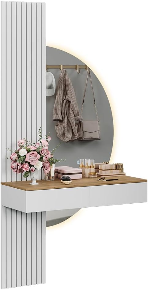 2026 Vicco Melina Dressing Table White/Oak 100cm with LED Mirror