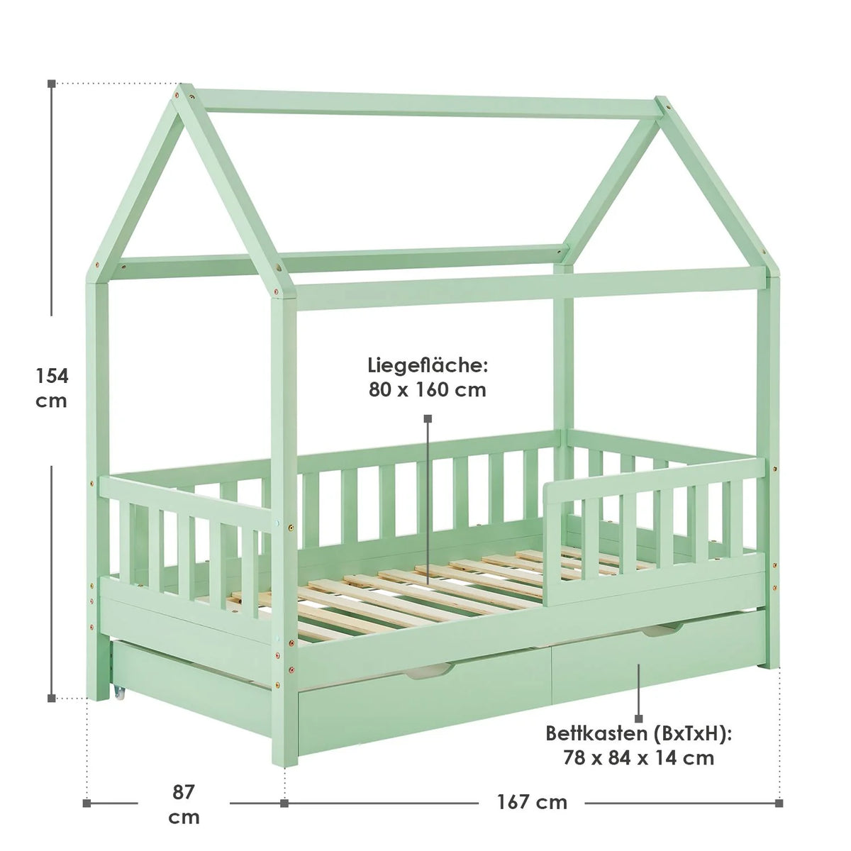2026 Lit enfant Marli 2025, 80 x 160 cm, avec tiroirs de rangement