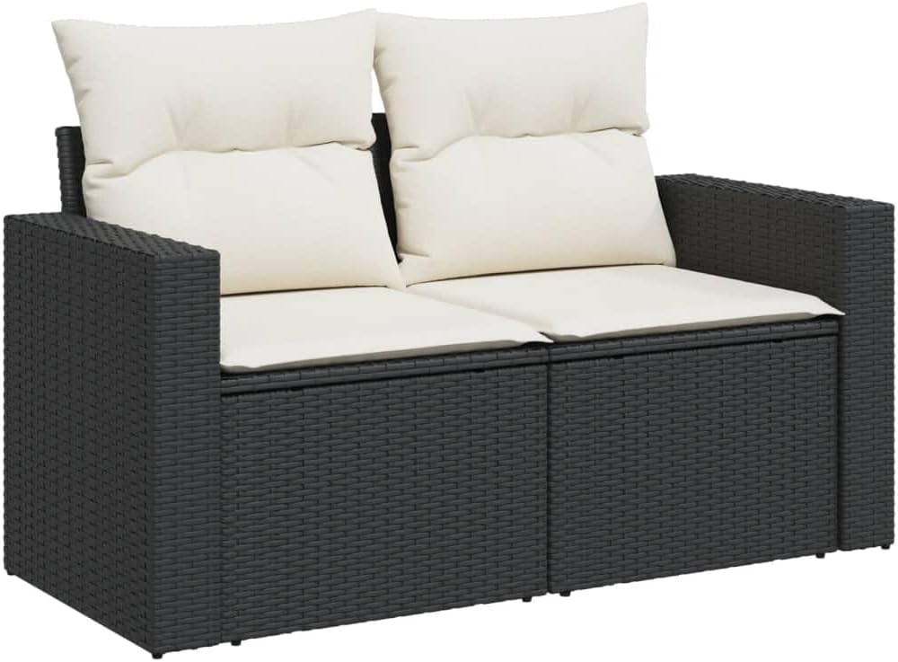 2026 ZIRLANLV Divano da Giardino con Cuscini, 2 Posti/con Vano Portaoggetti Sotto il Sedile, Divano da Giardino con Rivestimento Sfoderabile e Lavabile, Polyrattan (beige) (neros e crema #09)