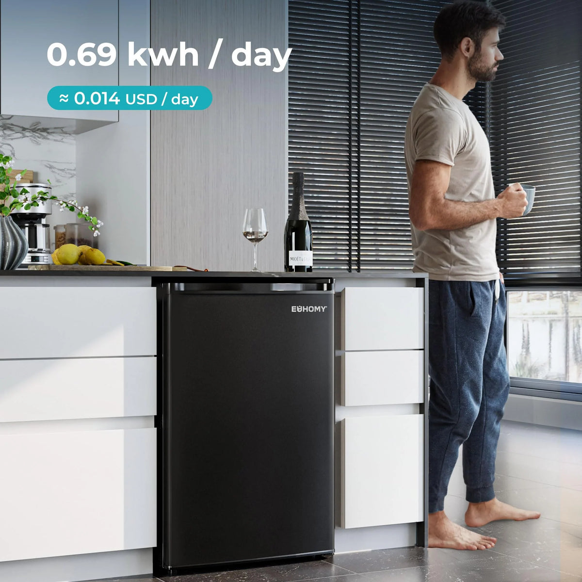 2026 Mini-réfrigérateur EUHOMY 2025 avec congélateur compact. Porte simple