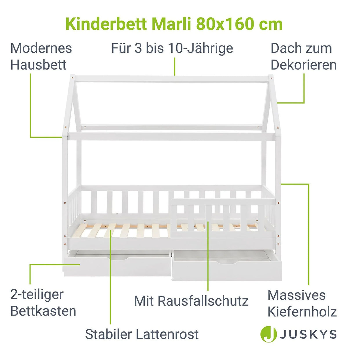 2026 Lit enfant Marli 2025, 80 x 160 cm, avec tiroirs de rangement