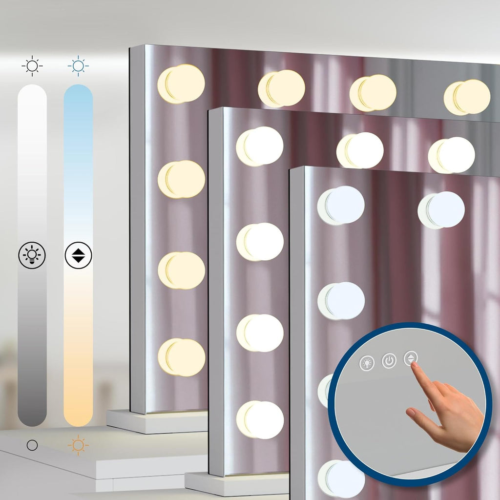 2026 CLP Coiffeuse Tiline Miroir Hollywood Éclairage LED 9 Tiroirs Plateau Verre Prise USB Blanc
