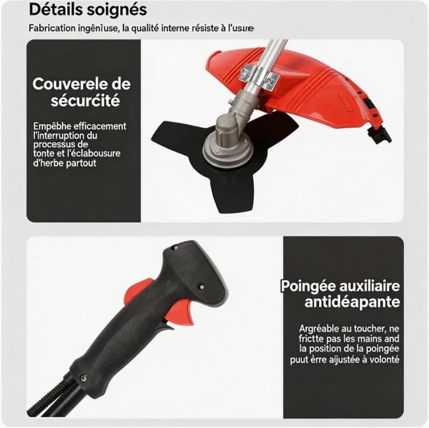 2026 Débroussailleuse à essence 52 cc 2 temps, tige droite avec système anti-vibration, sangle de transport + accessoires pour coupe de jardin et entretien du paysage (2 en 1)