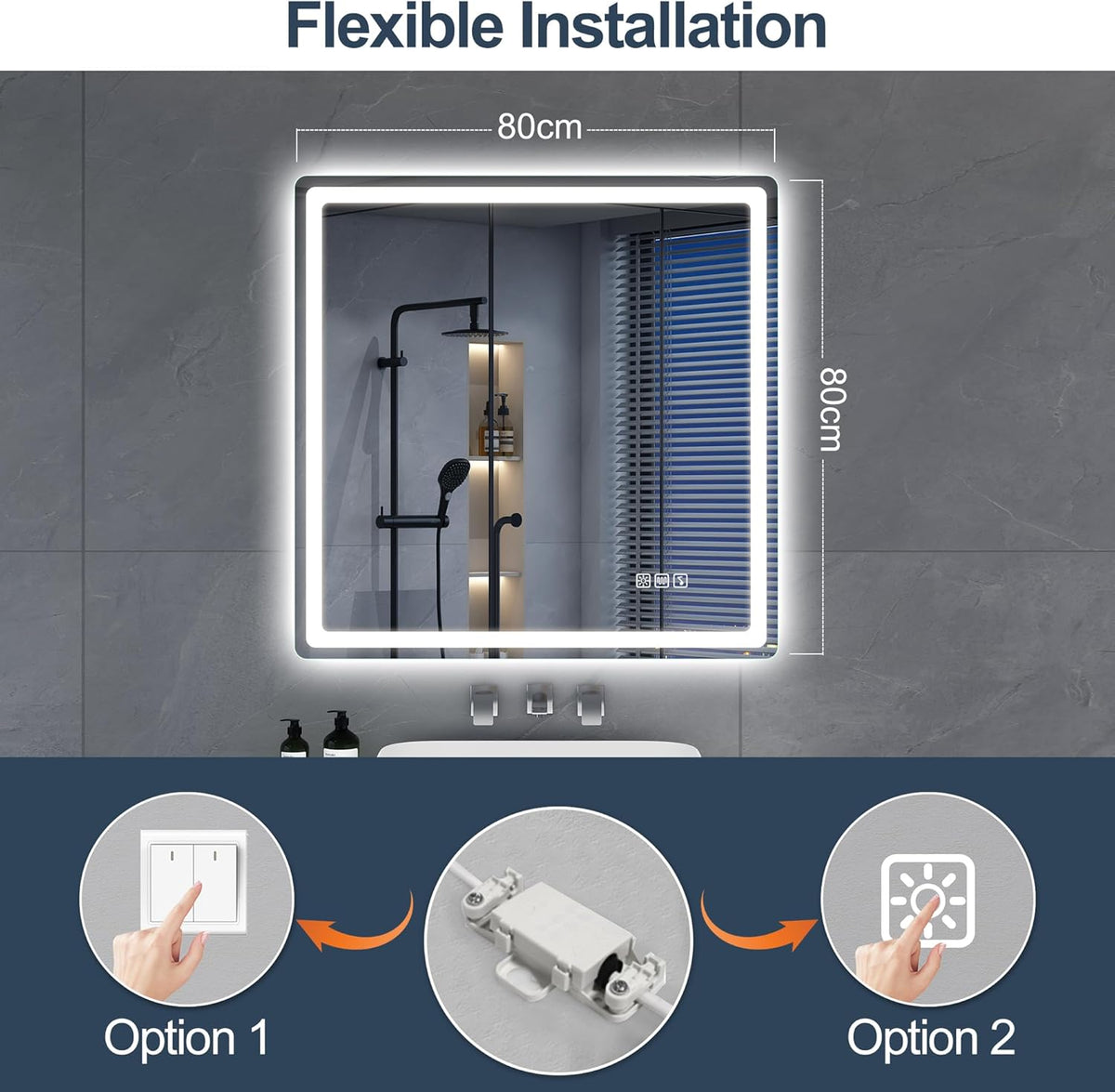 Miroir de salle de bain S'bagno avec éclairage 120 x 70 cm, miroir de salle de bain LED avec Bluetooth et fonction antibuée, intensité variable 3000 K/4000 K/6500 K, mémoire de forme, verre trempé HD, IP44 - Miroirs de salle de bain LED, horizontaux
