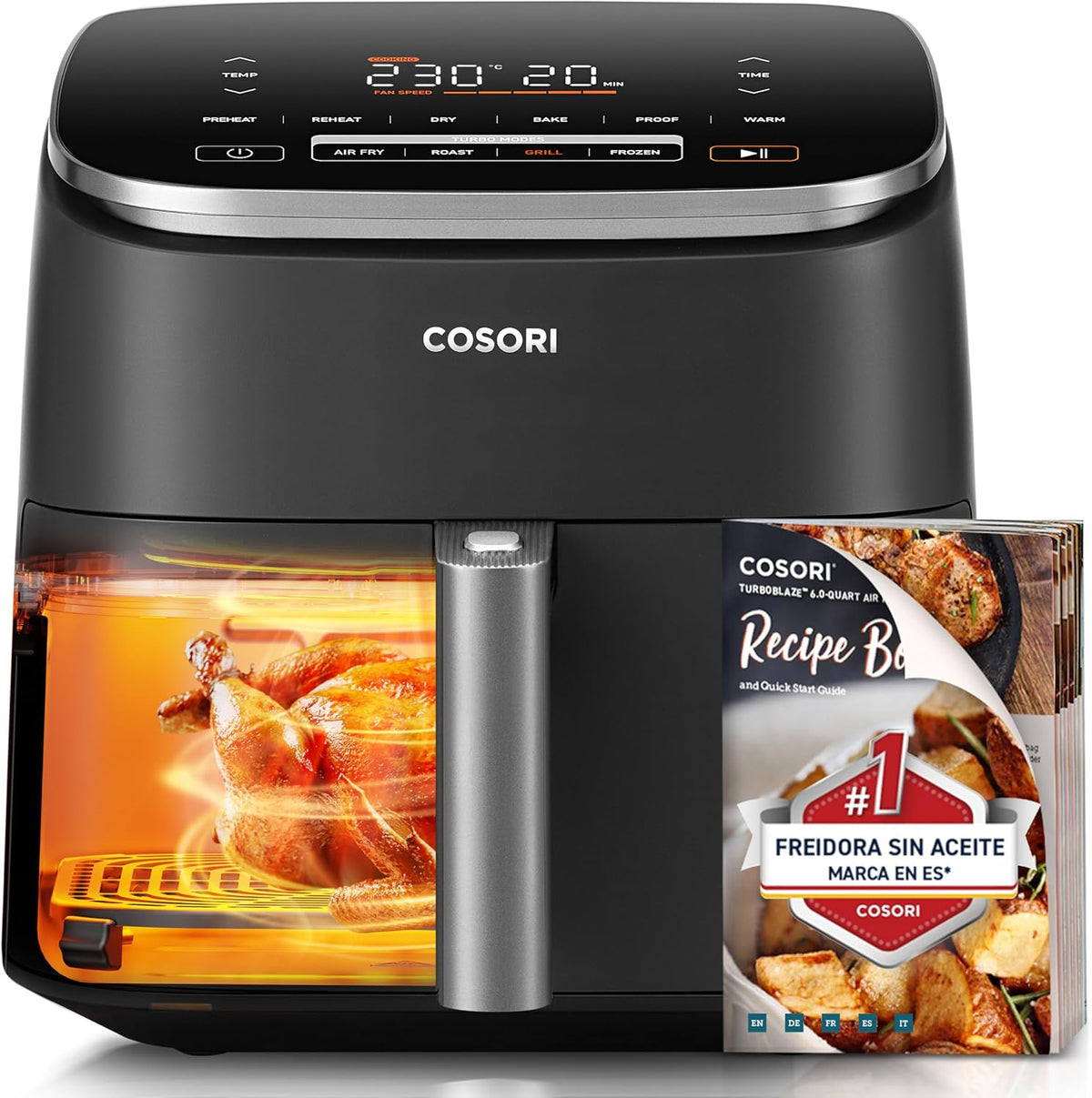 2026 Friteuse à air chaud Cosori Turbo Blaze 6L, intérieur en métal véritable, moteur CC exclusif, 46 % plus rapide, température de 30 °C à 230 °C, idéale pour rôtir les viandes, programmes de cuisson complets, silencieuse (27 dB).