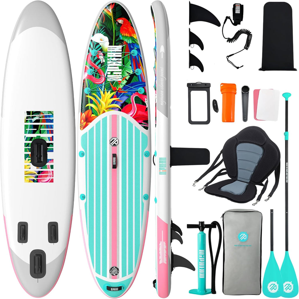 2026 Niphean Paddle Gonflable Adulte avec Tous Les Accessoires, 320cm Planches de Stand Up Paddle Gonflables pour Tous Les Niveaux, Sup avec Capacité 200 kg pour 2 Personnes, Paddle Gonflable avec Siège