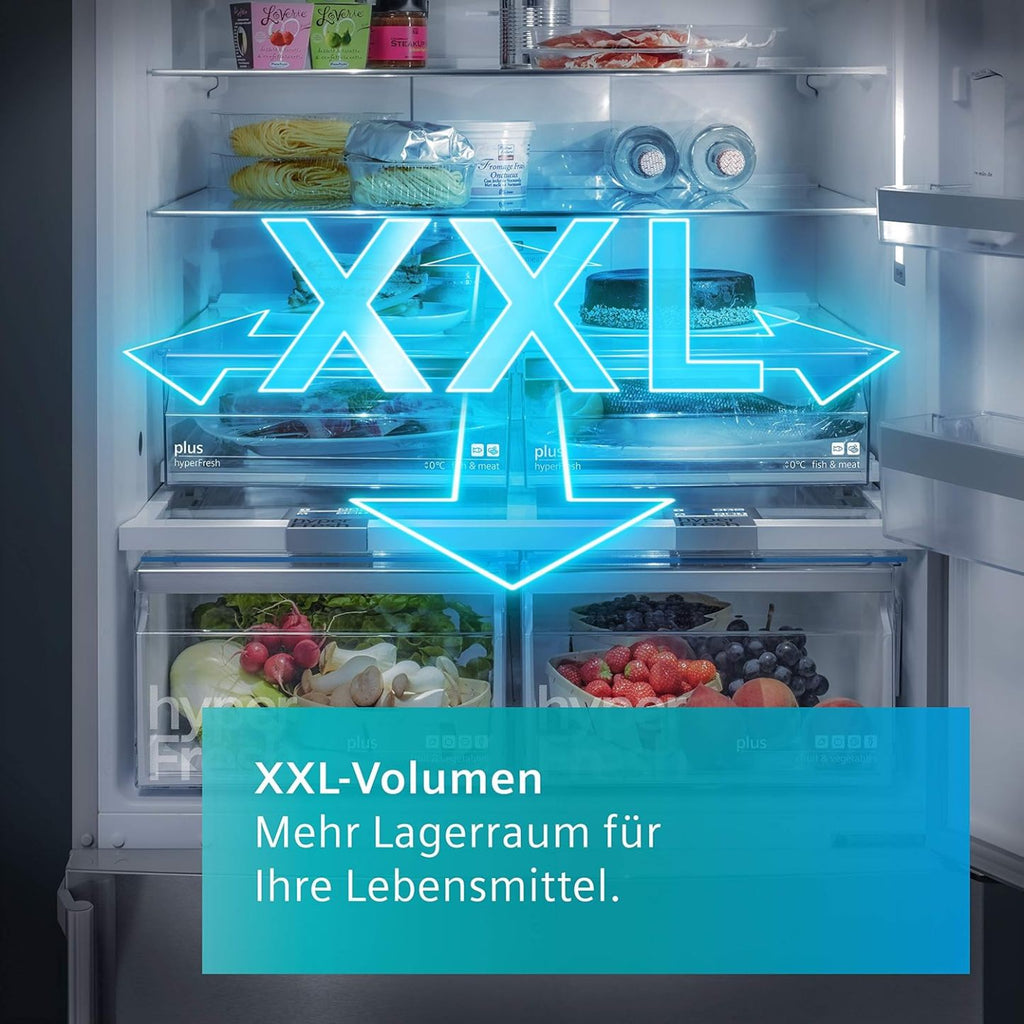 2026 SIEMENS KF96NVPEA iQ300 Multi-Door-Kühlschrank, 183 x 91 cm, 405 L Kühlen & 200 L Gefrieren, hyperFresh längere Frische, noFrost nie wieder abtauen, superCooling schnellere Kühlung