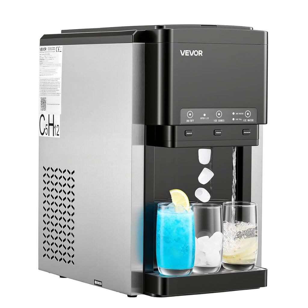 2026 VEVOR Distributeur d'Eau 3-en-1 avec Machine à Glaçons et Broyeur à Glace, Fontaine à Eau à Poser, pour Fête Cuisine Maison Bureau, Production Rapide de Cube 16 kg/24 h et 12 PCs/7 min, avec Pelle