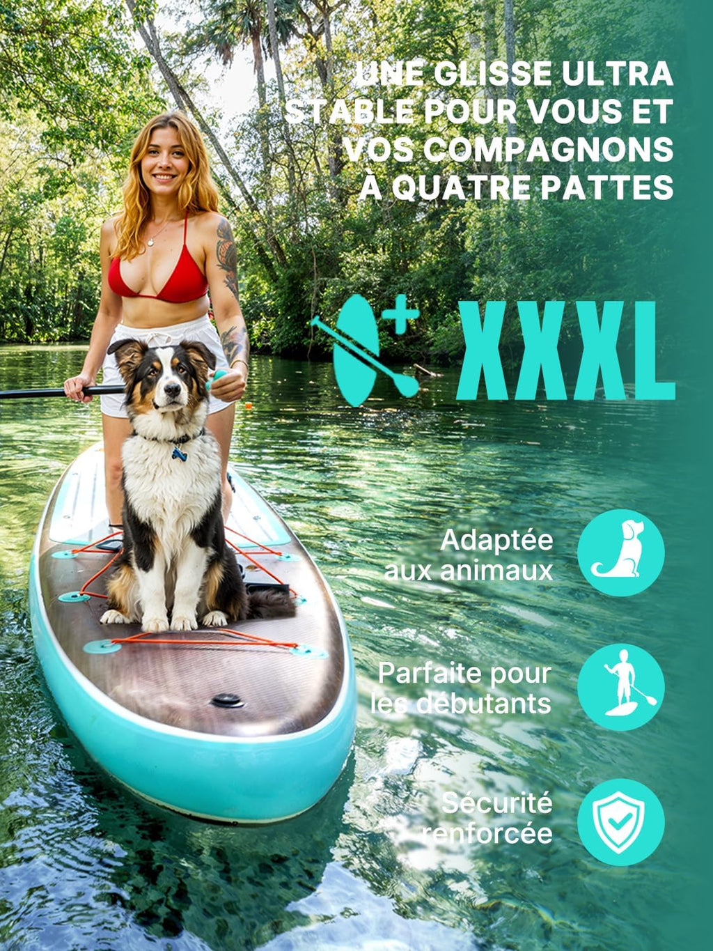 2026 Niphean Extra Large Paddle Gonflable, Sup à 2+1 Personnes/Famille, Planches de Stand Up Paddle Gonflables avec Idéal Débutant Aileron Équilibré, Housse Étanche, Paddle Gonflable Adulte, Cadeaux